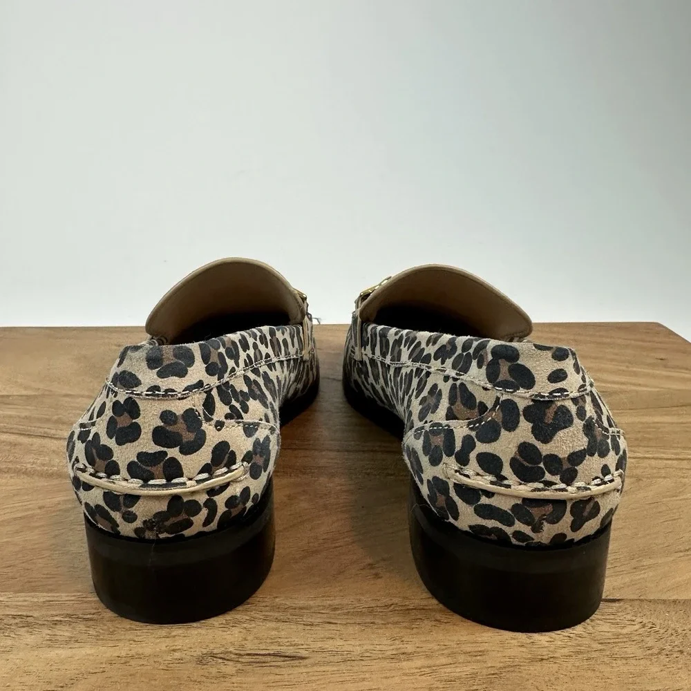 Womens Stuart Weitzman‎ Owen Buckle Tan Leather Cheetah Print Loafers Size 5 B